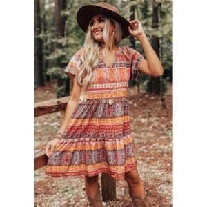 🍁New Marta Printed Short Sleeve Dress Sz S